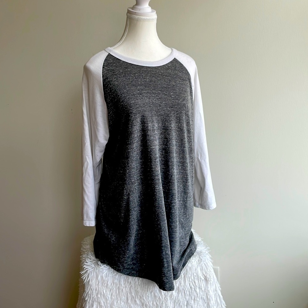 women’s long sleeve, gray and white T-shirt